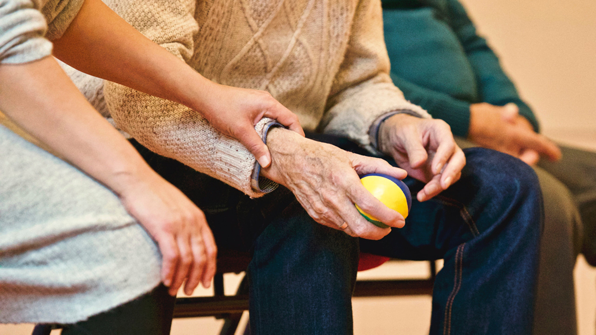 Elderly patient doing rehabilitation exercises